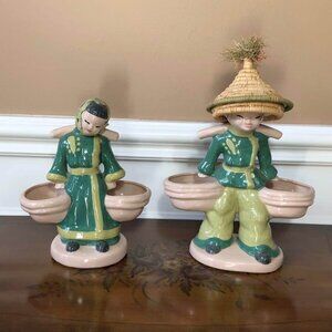 California pottery - Kaye of Hollywood ceramic Asian figural planter pair